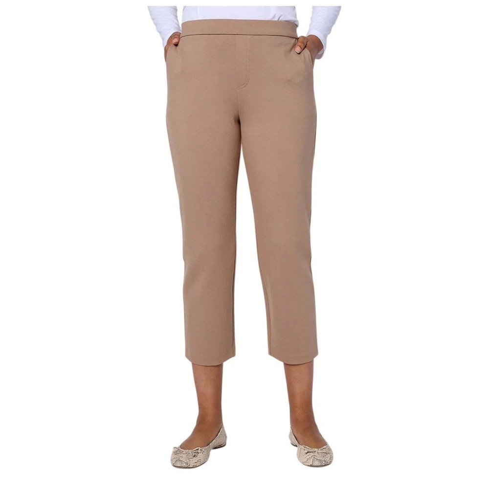 Susan Graver Smart Ponte Knit Sofia Straight Leg Crop Pants Toasted Almond XXS